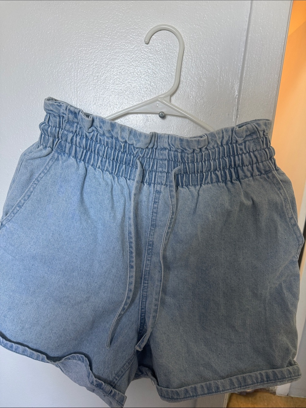 Forever 21 Light Wash Paperbag Denim Shorts